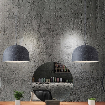 1-Bulb Restaurant Hanging Light Kit Minimalist Black/Grey Ceiling Pendant Lamp with Dome Iron Shade
