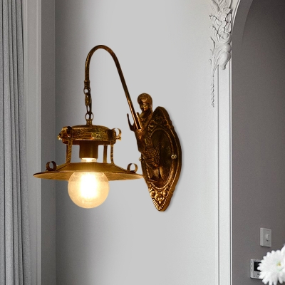 1 Light Metallic Wall Sconce Lighting Retro Brass Flared Restaurant Wall Lamp with Mermaid Arm