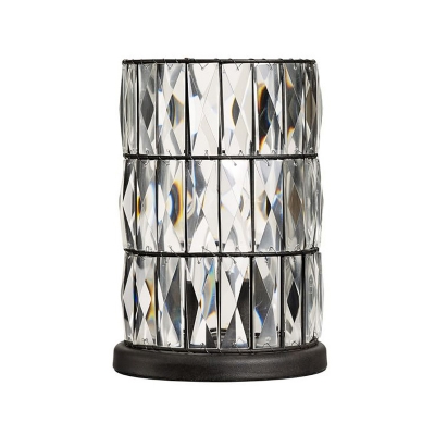1 Light Nightstand Lamp Retro Cylindrical Beveled Inlaid Crystal Table Lighting in Black