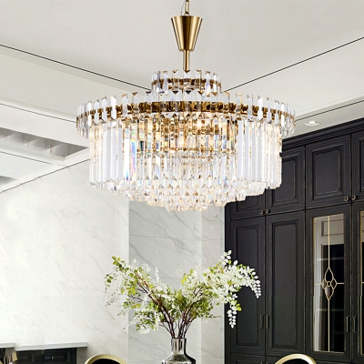 10/14-Light Chandelier Traditional Tiered Circle Clear Crystal Pendant Lighting Fixture in Gold
