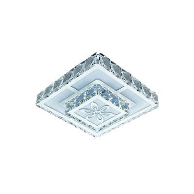 2-Tier Square Porch Ceiling Light Modern Crystal LED White Flushmount with Flower Pattern in Warm/White Light
