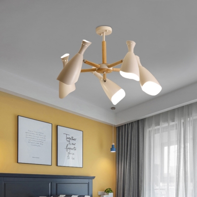 3/5 Lights Bedroom Wood Semi Flush Lighting Modernist White Flush Ceiling Lamp with Flared Iron Shade, 27.5