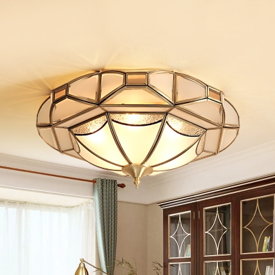 4 Bulbs Ceiling Flush Mount Traditional Inverted Hat Frosted Glass Flushmount Lighting in Brass