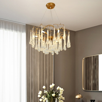6 Lights Water Drop Ceiling Chandelier Modernist Clear Crystal LED Ceiling Suspension Lamp