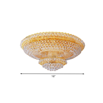 8 Heads 2 Tiers Flush Mount Traditional Gold Faceted Crystal Ball Ceiling Light Fixture