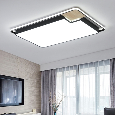 Acrylic Rectangular Flush Lighting Minimalist LED Ceiling Mounted Fixture in Black