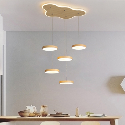 Acrylic Round LED Multi Light Pendant Modern 3/5 Heads Wood Ceiling Suspension Lamp over Table