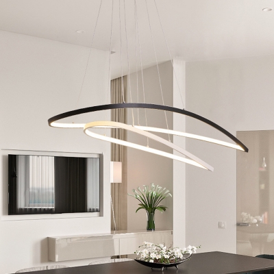 Aluminum Oval Frame Chandelier Modernist Black and White LED Ceiling Pendant for Dining Room in Warm/White Light