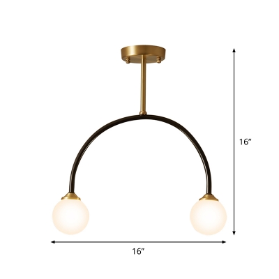 Arced Arm Semi Flush Light Simple Metallic 2 Heads Brass and Black LED Close to Ceiling Lamp