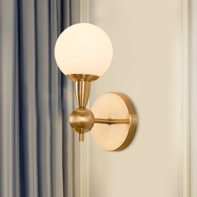 Ball Shade Wall Sconce Simplicity White Glass 1/2-Light Parlor Wall Mounted Lamp in Brass