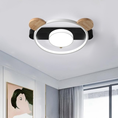 Bear Head Frame Flush Lamp Cartoon Acrylic LED Corridor Flush Mounted Ceiling Light in White/Green and Wood