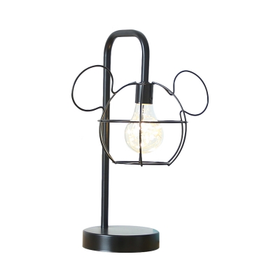 Black Finish Mouse Head Cage Night Light Cartoon 1 Light Metal LED Night Table Lamp