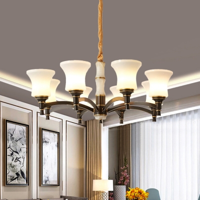 Black Flared Ceiling Chandelier Traditional Frosted Glass 6/8 Heads Living Room Pendulum Light