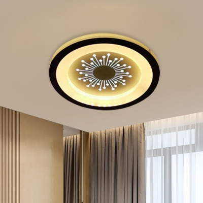 Black Round Flush Light Fixture Modernist LED Acrylic Flushmount Lamp with Dandelion Pattern