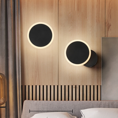 Black/White Circular Sconce Light Fixture Contemporary Acrylic LED Wall Mount Lamp for Bedroom in Warm/White Light