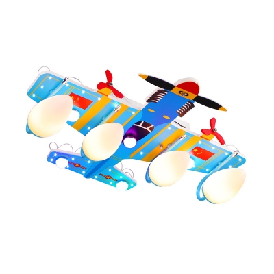Blue Bullet Flush Lighting Cartoon 4-Bulb Acrylic LED Ceiling Mounted Lamp with Airplane Canopy
