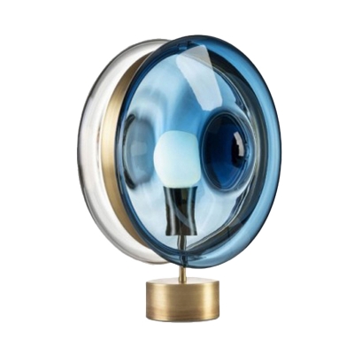 Blue/Clear Glass Round Night Table Light Modernism 1 Bulb Gold Finish Night Lamp for Bedside