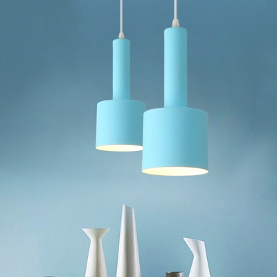 Blue Finish 2-Tier Tube Pendant Macaron 1 Head Iron Mini Hanging Ceiling Lamp for Dining Room