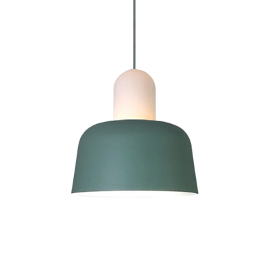 Bowl Restaurant Pendant Light Aluminum Single Macaron Style Hanging Lamp Kit in Green with Milk Glass Top, 10