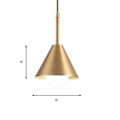 Brass Conical Hanging Lamp Kit Simplicity 1 Head Metal Pendant Ceiling Light for Kitchen
