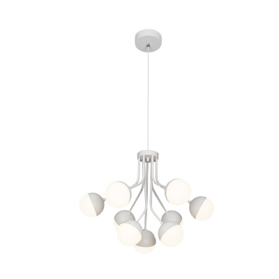 Bulbs Dining Room Pendant Chandelier Contemporary White 2 Tiers Suspension Lighting with Ball Acrylic Shade