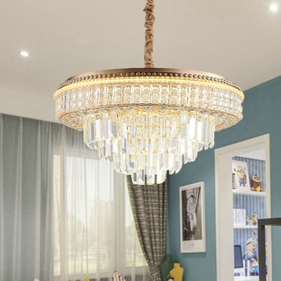 

Clear Crystal Gold Chandelier Circle LED Traditional Hanging Pendant Light for Living Room, HL620820