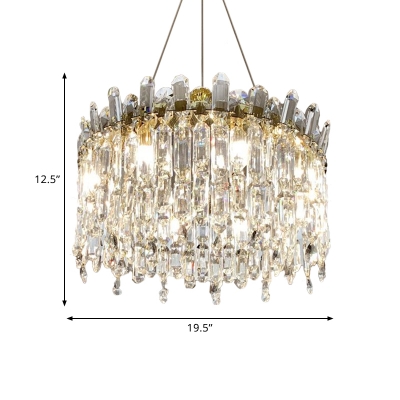 Contemporary Round Chandelier Light 8-Bulb Clear Crystal Hanging Lamp in Gold for Living Room
