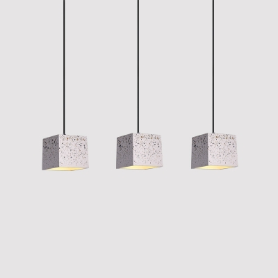 Cube Hanging Lighting Modern Nordic Terrazzo 1 Light White Ceiling Pendant Lamp for Restaurant