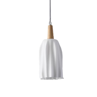 Cup Shape Milk White Prismatic Glass Hanging Light Modernist 1 Head Wood Ceiling Pendant Lamp