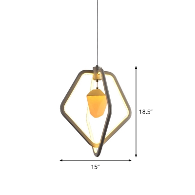 Dual Pentagon Frame Hanging Lamp Modernist Acrylic White LED Suspension Pendant with Ellipsoid Design