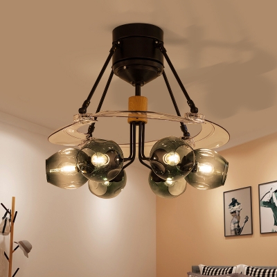 Fading Green Glass Sputnik Fan Light Designer 6 Bulbs 48