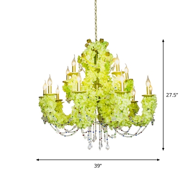 Gold 12-Light Chandelier Lamp Farmhouse Metal Candlestick Plant Hanging Pendant Light with Crystal Accent
