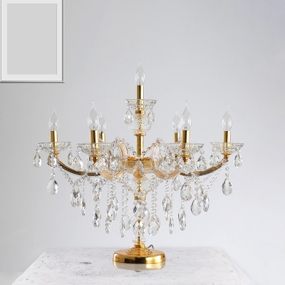 Gold Candelabra Table Lamp Victorian Crystal 7 Heads Living Room Nightstand Light