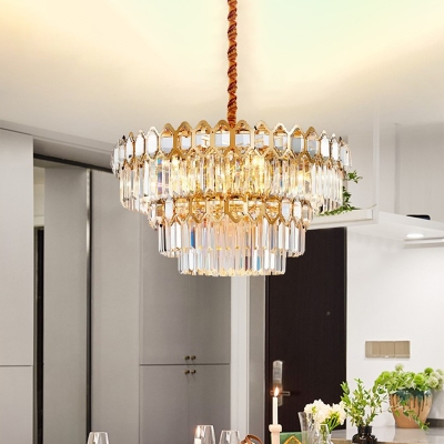 Gold Tapered Tiered Chandelier Retro Crystal Rod 8 Bulbs Dining Table Ceiling Suspension Lamp