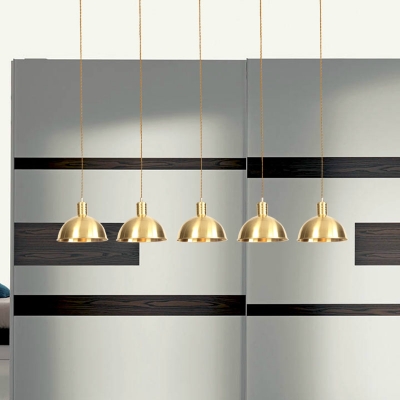 Industrial Domed Multi Light Pendant 3/5/7-Light Metal Tandem Hanging Ceiling Lamp in Gold