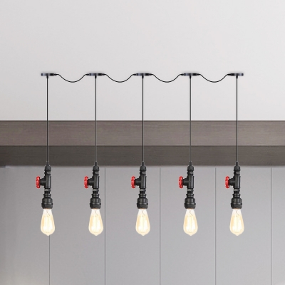 Iron Bare Bulb Multiple Hanging Light Vintage 5/7-Light Restaurant Tandem Ceiling Pendant Lamp in Black