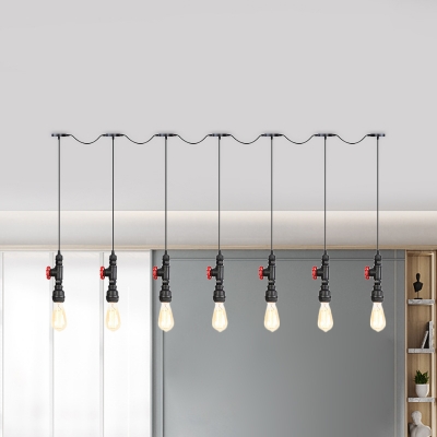 Iron Bare Bulb Multiple Hanging Light Vintage 5/7-Light Restaurant Tandem Ceiling Pendant Lamp in Black