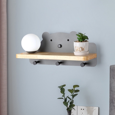 Iron Bear Wall Light Sconce Macaron 1 Bulb Green/White/Grey Wall Lamp with Wood Storage Board