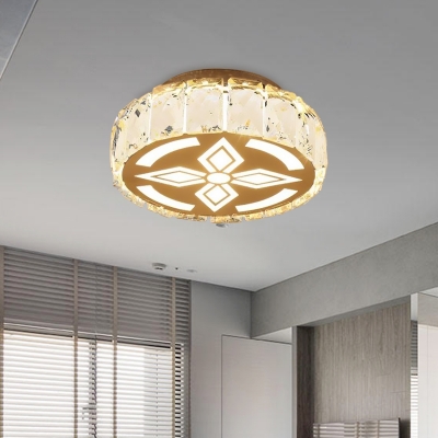 LED Drum Flush Mount Fixture Modernist Chrome Crystal Block Flush Ceiling Lighting