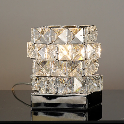 Magic Cube Shape Bedside Night Light Modern Faceted-Crystal 1-Light Gold/Silver Table Lamp