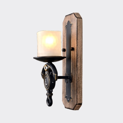 Matte Glass Pillar Wall Light Fixture Nautical 1/2-Head Dining Room Sconce Lighting with Anchor Bottom in Black
