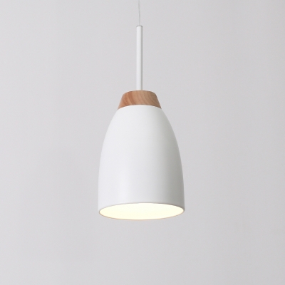 Modern 1 Head Down Lighting White/Black and Wood Bell Ceiling Suspension Lamp with Metal Shade