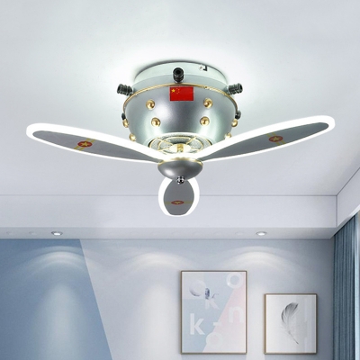 Nose of Airplane Flush Light Cartoon Metal LED Nickel Flush Mount Ceiling Lamp Fixture for Bedroom