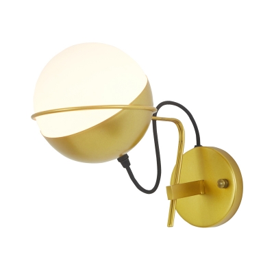 ostmodern 1 Head Wall Lamp Gold Mini Globe Sconce Light Fixture with Opal Glass Shade
