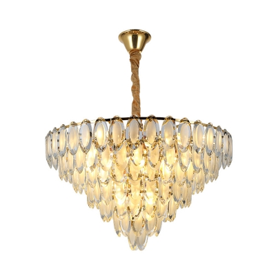 Oval Crystal Semi Flush Lighting Contemporary 5 Lights Living Room Cone Close to Ceiling Lamp in Gold