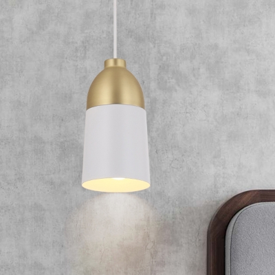 Post Modern Semi Capsule Hanging Lighting Metal 1 Bulb Coffee House Suspension Lamp in White and Gold