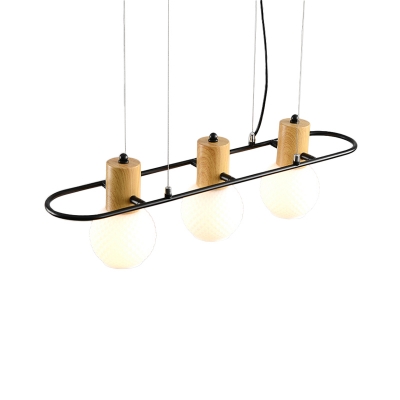 Rotatable Bulb Shaped Pendant Lamp Nordic Milk Lattice Glass 3/4 Lights Dining Room Island Lighting in Black-Wood