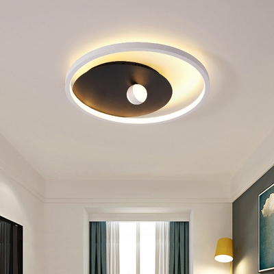 Round LED Flush Mount Ceiling Lamp Contemporary Acrylic Black and White Flushmount Lighting with Ball Design for Bedroom