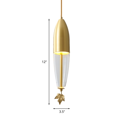 Simple Mini Capsule/Oval/Stout Pendant 1 Light Transparent Glass Suspension Lighting in Brass, 3.5