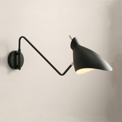 Single-Bulb Wall Mounted Lamp Nordic Wave-Edge Shaded Iron Rotating Sconce Light in Black/White